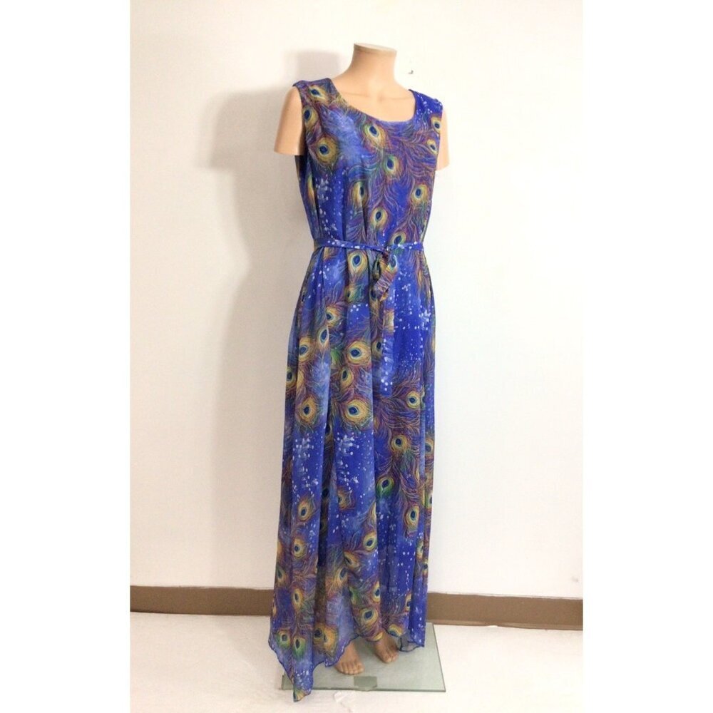 Fairycore Blue Floral Maxi Dress Whimsical Print Womens 2XL